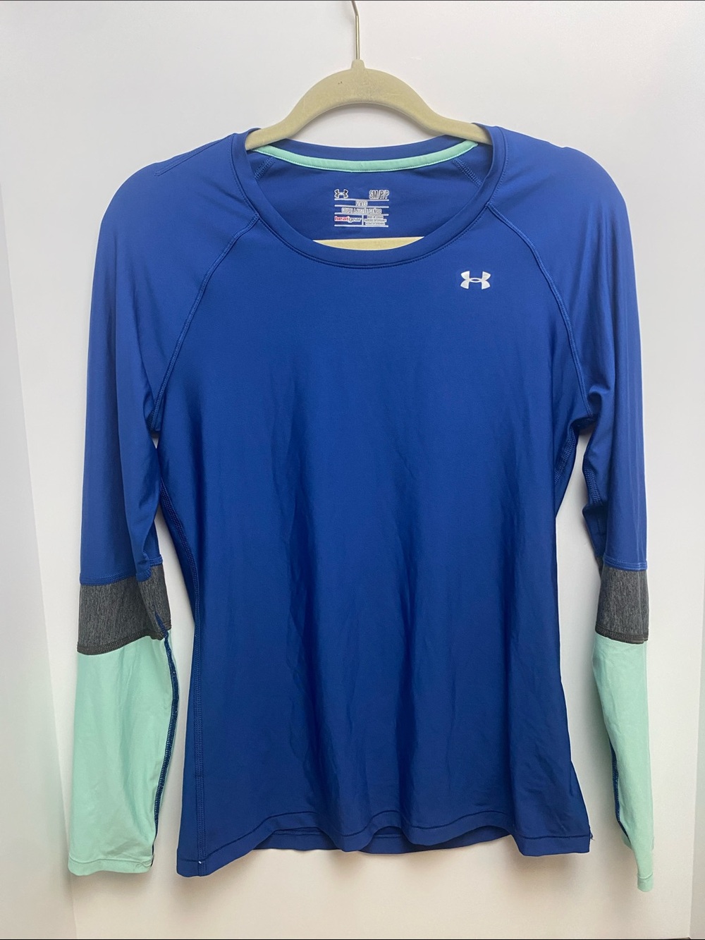 Under Armour Blue Long-Sleeve Performance Top with Mint Panels
